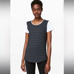 Lululemon Love Crew III Short Serve Stripe Heathered‎ Black White / White